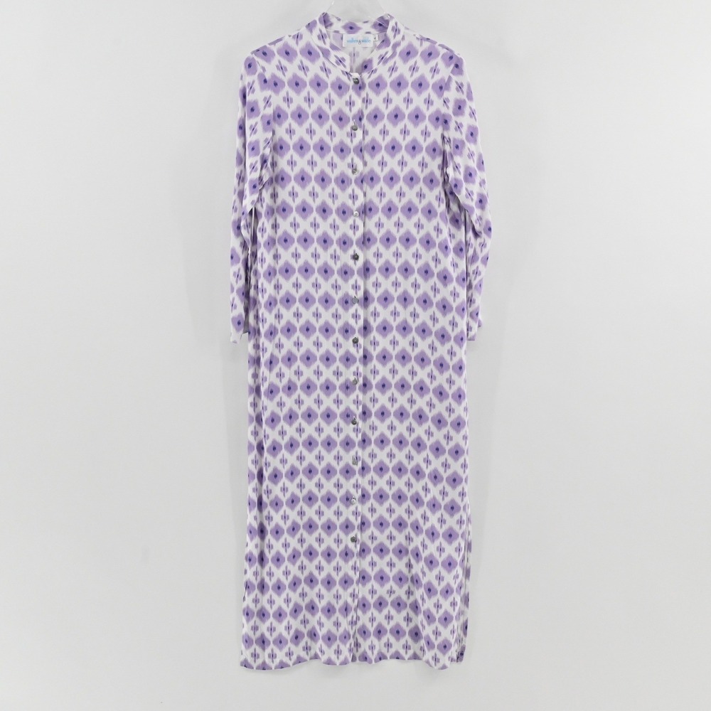 Walker Wade Ikat Maxi Dress Womens Size XL Purple Button Front Resort Vacation - Picture 2 of 9